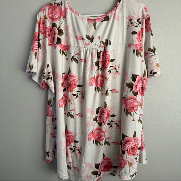 3xl floral short sleeve blouse Allegrace Women’s pink white top 3x shirt - Picture 2 of 7